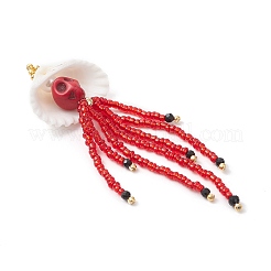 4Pcs 4 Colors Dyed Synthetic Turquoise & Natural Black Onyx & Glass Seed Beaded Skull Jellyfish Big Pendants&nbsp;PALLOY-MZ00871