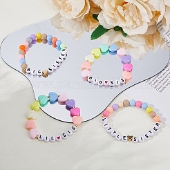 4Pcs 4 Styles Word Big Little Sis Acrylic Heart Beaded Stretch Bracelets Set&nbsp;BJEW-FI0001-54
