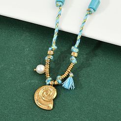 304 Stainless Steel Shell Shape Pendant Cotton Cord Necklaces&nbsp;NJEW-C093-05A-G