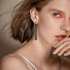 4 Pairs 4 Colors Rhinestone Hollow Rectangle Dangle Hoop Earrings&nbsp;EJEW-FI0002-67