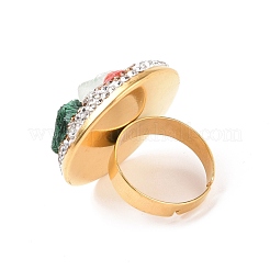 Natural & Synthetic Mixed Gemstone Irregular Beaded Adjustable Ring with Crystal Rhinestone&nbsp;G-I330-10G