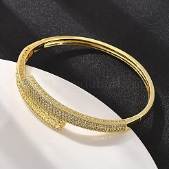 Brass Micro Pave Clear Cubic Zirconia Hinged Bangles for Women&nbsp;BJEW-S168-04G