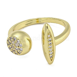 Round & Horse Eye Brass Micro Pave Clear Cubic Zirconia Open Cuff Rings&nbsp;RJEW-Z046-03G