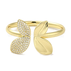 Rack Plating Brass Micro Pave Clear Cubic Zirconia Butterfly Open Cuff Bangles for Women&nbsp;BJEW-P323-06G