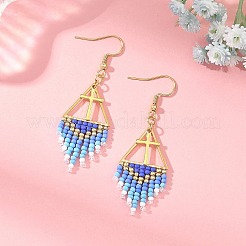Glass Beads Braided Dangle Earrings&nbsp;EJEW-MZ00786