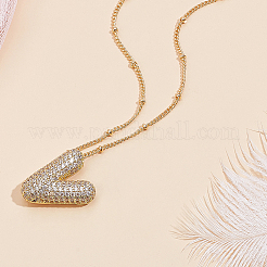 1Pc Brass Micro Pave Cubic Zirconia Letter Pendant Necklaces&nbsp;NJEW-LP0001-43V-G