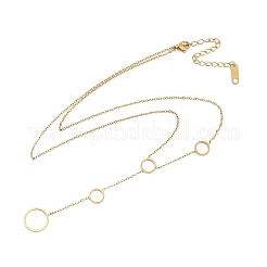 Ion Plating(IP) 304 Stainless Steel Ring Tassel Pendant Cable Chain Necklaces for Women&nbsp;NJEW-P320-04G