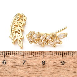 Brass Pave Cubic Zirconia Stud Crawler Earrings&nbsp;KK-CBAA351-24G-02