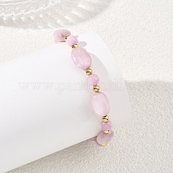 Natural Kunzite & Brass Beaded Strtetch Bracelets for Women&nbsp;BJEW-JB14124-01