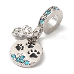 Rack Plating Alloy Aquamarine & Crystal Rhinestone European Dangle Charms&nbsp;PALLOY-S189-16P