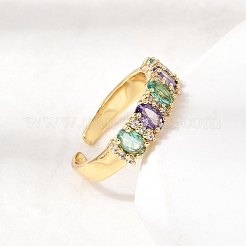 Brass Micro Pave Cubic Zirconia Cuff Rings for Women&nbsp;RJEW-K312-07G