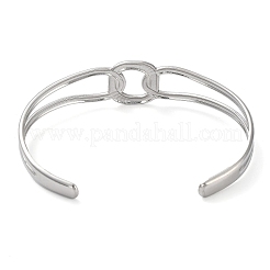 Non-Tarnish 304 Stainless Steel Hollow Rectangle Cuff Bangle for Women&nbsp;BJEW-D061-03P