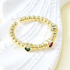 Brass Micro Pave Cubic Zirconia Open Cuff Rings for Women&nbsp;RJEW-F179-01G