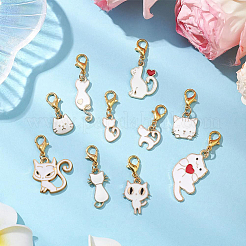 4Sets 2 Styles Cat Alloy Enamel Pendant Decorations&nbsp;HJEW-SC0002-15
