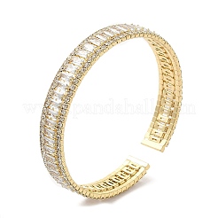 Rack Plating Brass Cubic Zirconia Rectangle Open Cuff Bangle for Women&nbsp;BJEW-M298-08G