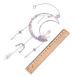 Moon Natural Amethyst & 304 Stainless Steel & Brass Suncatchers&nbsp;HJEW-TA00488-01
