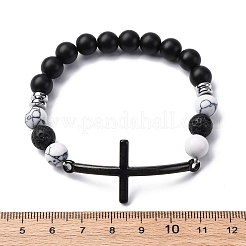 Round Natural Black Agate & Lava Rock & Synthetic Howlite Bead Stretch Bracelets&nbsp;BJEW-F493-04EB-01