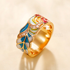 Brass Micro Pave Clear Cubic Zirconia Enamel Finger Rings&nbsp;WG8C821-01