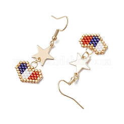 Handmade Glass Seed Beaded Heart Pendants Dangle Earrings&nbsp;EJEW-MZ00414
