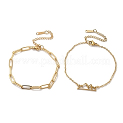 304 Stainless Steel Paperclip Chains & Cable Chain Bracelet Sets&nbsp;AJEW-U005-05E-G