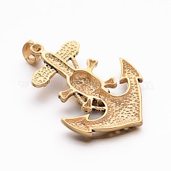 Retro Antique Golden Plated 304 Stainless Steel Anchor with Pirate Style Skull Big Pendants&nbsp;STAS-E094-05AG