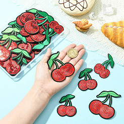 25Pcs 5 Styles Cherry Felt Fabric with Glitter Sequins Iron on/Sew On Patches&nbsp;PATC-CJ0001-02