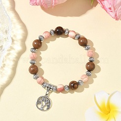 3Pcs 3 Colors Flat Round with Tree of Life Alloy Charm Bracelets&nbsp;BJEW-JB12358