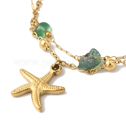 Summer Beach Nuggets Natural Agate(Dyed & Heated) Multi-Strand Anklets&nbsp;BJEW-P326-07E-G