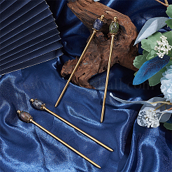 4Pcs 4 Styles Natural Sodalite & Natural Dragon Blood Jasper & Natural Indian Agate & Natural Larvikite & Brass Hair Sticks&nbsp;OHAR-ME00004