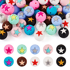 50Pcs 10 Colors Round with Star Food Grade Eco-Friendly Silicone Beads&nbsp;SIL-TA0001-47