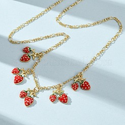 Brass Enamel Red Strawberry Pendant Necklaces&nbsp;NJEW-A071-09G