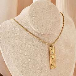 304 Stainless Steel Clear Cubic Zirconia Rectangle Constellation Pendant Necklaces for Women Men&nbsp;NJEW-S435-01G-C