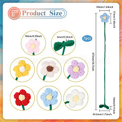7Pcs 7 Colors Polyester Crochet Flower Bookmarks&nbsp;AJEW-CA0004-54