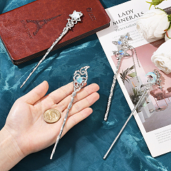 4Pcs 4 Styles Tibetan Style Alloy Resin Hair Sticks&nbsp;OHAR-SC0001-14