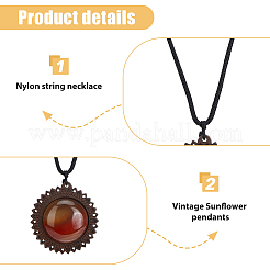 4Pcs 4 Styles Natural & Synthetic Mixed Stone & Wood Flower Pendant Necklaces Set with Adjustable Nylon Cords&nbsp;NJEW-FI0001-42