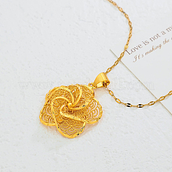 Vintage Gothic Brass Hollow Flower Pendant Dapped Chain Necklaces for Women&nbsp;UA5316