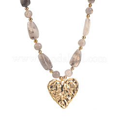 Zinc Alloy Textured Heart Pendant Resin Beaded Necklaces for Women&nbsp;FS-WG268AD-02