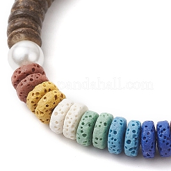 Natural Coconut & Lava Rock & Shell Pearl Beaded Stretch Bracelets for Women&nbsp;BJEW-JB12152