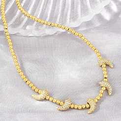 Brass Micro Pave Clear Cubic Zirconia Hot Pepper and Round Beaded Necklaces&nbsp;KK-CBA4547-15G