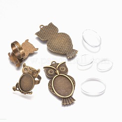 Vintage Adjustable Iron Owl Finger Ring Settings and Alloy Cabochon Bezel Settings&nbsp;FIND-X0010-02AB