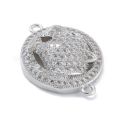 Rack Plating Brass Micro Pave Clear Cubic Zirconia Flat Round with Leopard Connector Charms&nbsp;KK-A234-061P