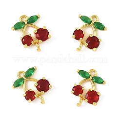 4Pcs Brass Pave Green and Red Cubic Zirconia Cherry Connector Charms&nbsp;KK-FS0001-84