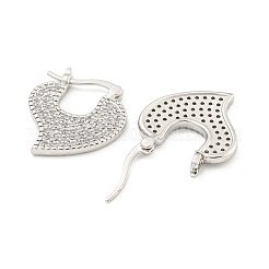 Heart Brass Pave Clear Cubic Zirconia Hoop Earrings&nbsp;EJEW-M258-23P