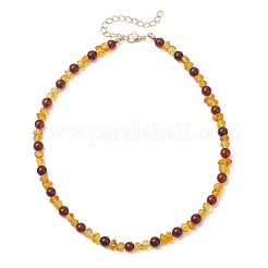 Natural Amber Rond and Nuggets Beaded Necklaces for Women&nbsp;NJEW-JN06017