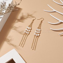 Natural Pearl Beaded Tassel Dangle Earrings&nbsp;EJEW-TA00189