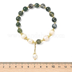 Natural Moss Agate & Natural Pearl Bead Charm Bracelets&nbsp;BJEW-JB14141-01