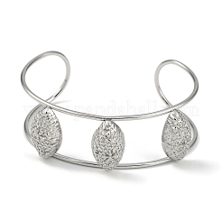 Non-Tarnish 304 Stainless Steel Wide Hollow Textured Opaen Cuff Bangles&nbsp;BJEW-Q348-07P-02