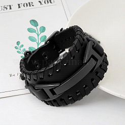 1Pc Imitation Leather Cord Bracelets for Men with Alloy Buckle&nbsp;AJEW-GF0011-49B