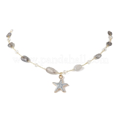 3Pcs 3 Styles Brass Handmade Natural Morganite & Amethyst & Labradorite Nuggets Link Chain Alloy Enamel Starfish Pendant Necklaces for Women&nbsp;NJEW-JN05366