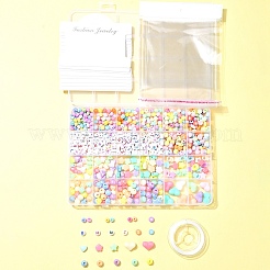 DIY Flat Round & Heart Acrylic & Plastic Beads Bracelets Making Kits&nbsp;DIY-FS0006-41